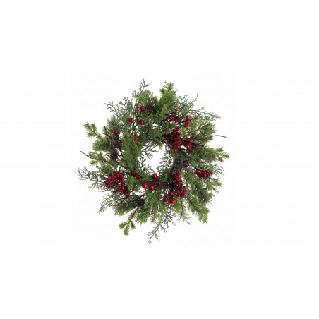 Corona Navideña Berry 36 cm con Bayas Rojas
