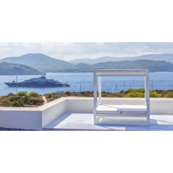 CAMA BALINESA ALUMINIO Y TELA DE EXTERIOR