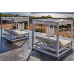 CAMA BALINESA ALUMINIO Y TELA DE EXTERIOR