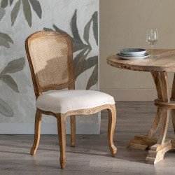 SILLA NATURAL-BLANCO MADERA-RATÁN SALÓN